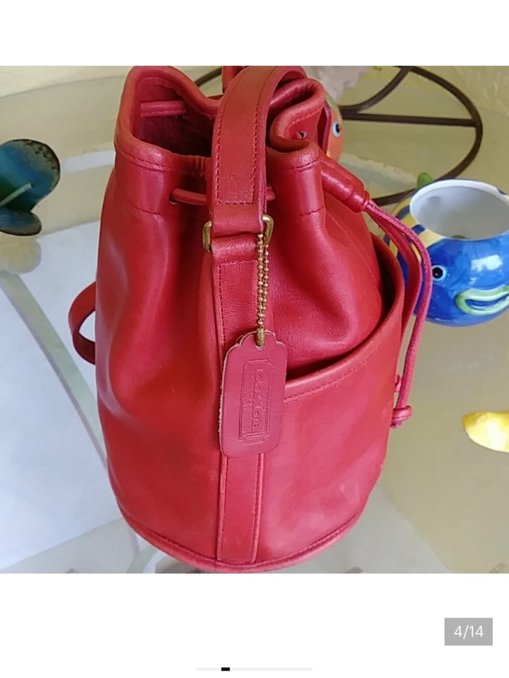 Coach Red Leather Drawstring Crossbody Bucket Bag - Picture 3 of 9